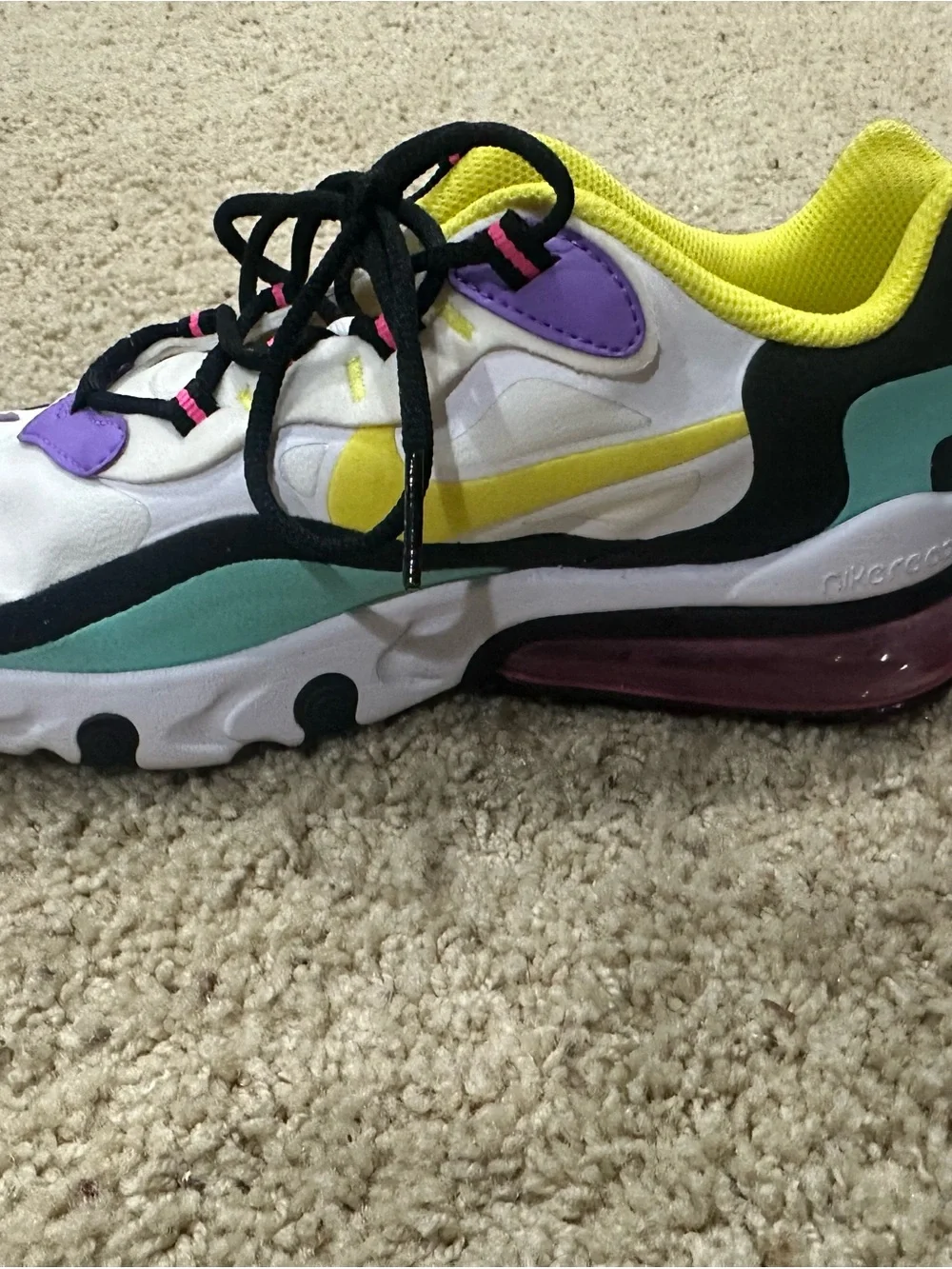 Nike Air Max 270 React Size 6Y White Multi Color Sneakers